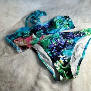 Blue and Green Bikini with Abstract Floral Design Size 10 Roidal